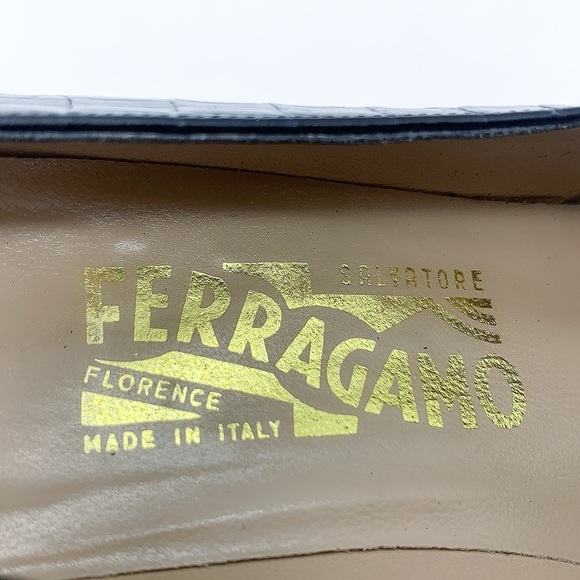 Salvatore Ferragamo Clarissa Croc-Embossed Heel Pump in Black - Picture 9 of 13